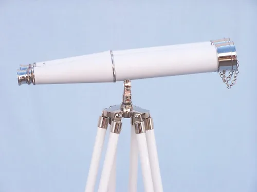Vista 2 de Pie cromado – Prismáticos Telescopio 62" – CHROME – Ejecutivo de piel Blanco