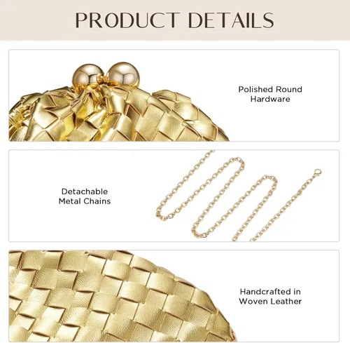 Vista 7 de CHUNLI Dressy Woven Clutch Purses for Women Evening Wedding Formal Occasion,Dumpling Crossbody Shoulder Handbags for Women