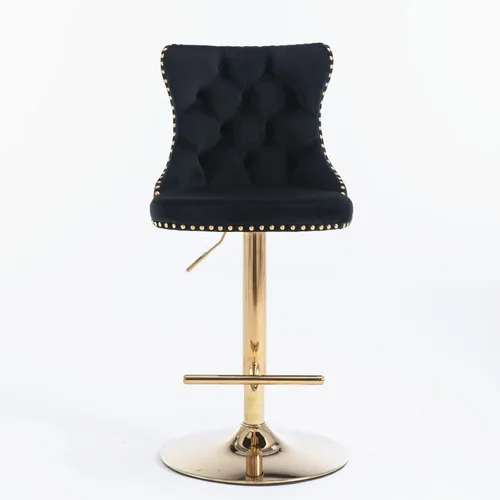 Vista 2 de Taburetes de bar giratorios de terciopelo dorado, altura del asiento ajustable de 25 a 33 pulgadas, modernos taburetes de bar tapizados