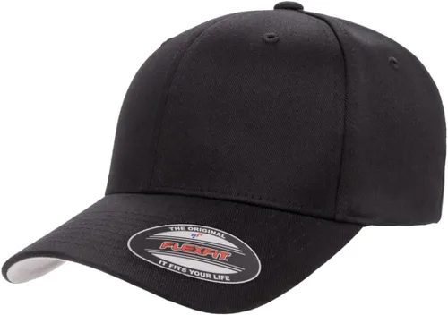 Vista 2 de Gorra de béisbol Flexfit Wooly Combed Premium de 6 paneles estructurada Ajuste elástico Paquete al por mayor disponible Negro