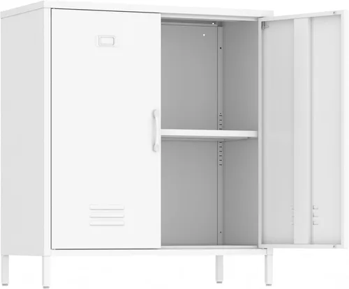 Vista 14 de Armario de almacenamiento de metal con puertas y estante, gabinetes de almacenamiento para oficina, aparador para oficina, sala de estar, comedor