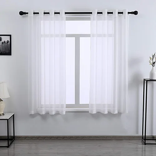 Vista 28 de DONREN 2 paneles de cortina de voile semitransparentes texturizados para ventana de cocina, pequeñas ventanas cortas, cortinas suaves de lujo