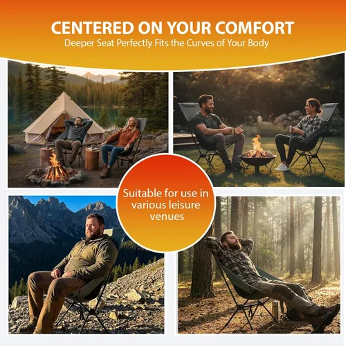 Vista 7 de IEJ Silla de camping ultraligera con respaldo alto, silla plegable portátil con pies antideslizantes resistentes a la abrasión, soporta hasta 270