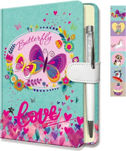 Vista 10 de Diario Blue Jay para niñas, regalo para adolescentes, niños, diario con bolígrafo y cierre magnético, 192 páginas para escribir, cuaderno forrado