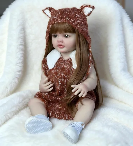 Vista 2 de iCradle Lovely Reborn Baby Dolls Girl de 22 pulgadas 21.7 in de cuerpo completo de vinilo suave realista muñecas recién nacidas de pelo largo