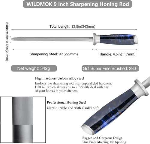 Vista 2 de WILDMOK Afilar la dureza estupenda que afila Rod de acero, sacapuntas de cuchillo de 9 pulgadas