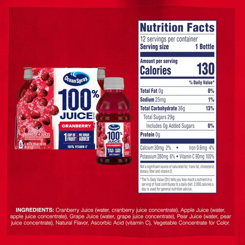 Vista 2 de Ocean Spray® Mezcla de jugo de arándano 100%, 10 onzas líquidas, 6 unidades (paquete de 1)