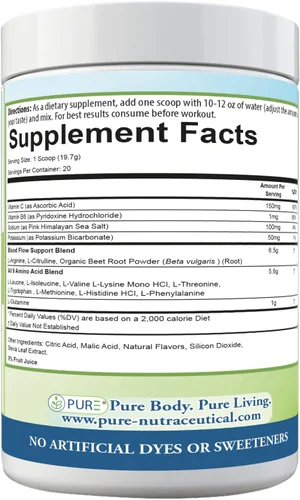 Vista 7 de PURE Amino+ - Aminoácidos esenciales en polvo, 30 porciones, 17.64 oz - EAA de espectro completo con L-arginina, L-citrulina y raíz de remolacha