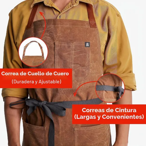 Vista 3 de hedley & bennett Delantal Waxman - 100% Algodón, Resistente al Agua, Delantal de Lona Encerada Resistente con Bolsillos y Correa Ajustable para Asar