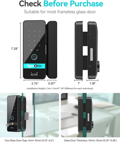 Vista 9 de Cerraduras de puerta de vidrio inteligentes mejoradas para puertas de vidrio sin marco, cerrojos de entrada sin llave con control de aplicación
