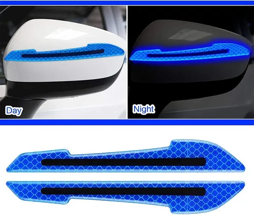 Vista 3 de Juego de 12 calcomanías reflectantes – Espejo retrovisor y protectores laterales de coche con películas antiarañazos (azul)