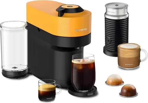 Vista 13 de Nespresso Vertuo Pop+ Cafetera para café y espresso de De'Longhi, Samra Origins de The Weeknd Vertuo Buna Amarillo con espumador de leche Aeroccino3