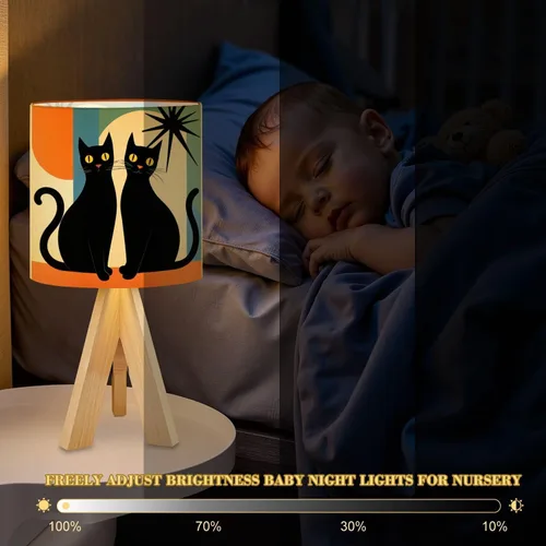 Vista 6 de Tripod Table Lamp Mid Century Modern Black Cat Retro Atomic Halloween Bedside Lamps Small Lamp Nightstand Lamp with Linen Lampshade Table Lamps for