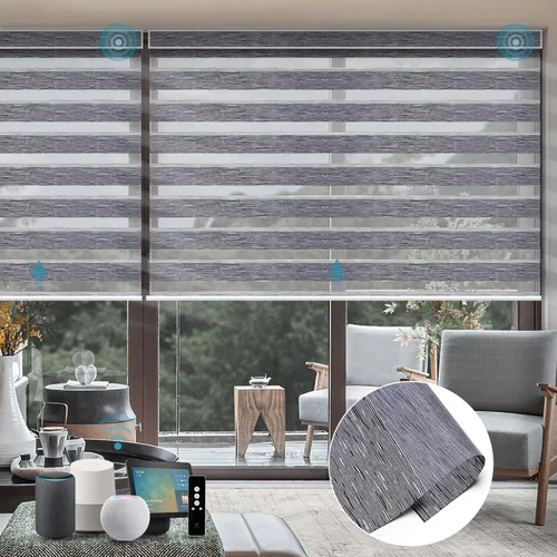 Vista 11 de SmartWings Persianas motorizadas de cebra con cenefa funcionan con Alexa, Homekit Thread, persianas inteligentes de doble capa con control de luz