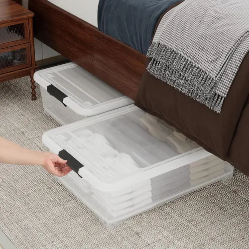 Vista 4 de Contenedor de almacenamiento transparente de 26 cuartos de galón, caja de almacenamiento de plástico debajo de la cama, contenedor de almacenamiento