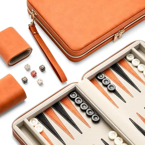 Vista 9 de Juegos de backgammon para adultos y niños, tablero clásico de backgammon con dados de damas únicos, funda plegable de cuero sintético para Negro
