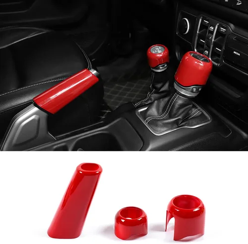 Vista 8 de Funda para Freno de Mano + Tapa del Pomo de Cambio + Tapa del Pomo de Cambio del Modo de Conducción Compatible con Jeep Wrangler JL JLU 2018-2025