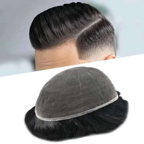 Vista 44 de Men Toupee Hairpiece Human Hair System Mens Hair Piece Bleached Knot Full Lace Toupee For Men Protesis Capilar Mens Toupee 6X8 1# Jet Black 100%