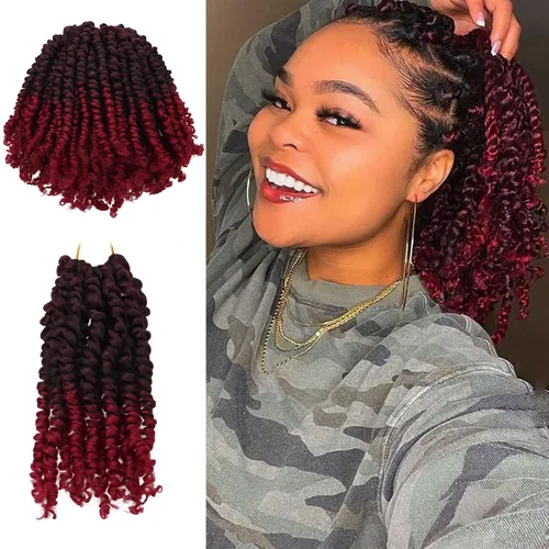 Vista 16 de Paquete de 8 paquetes de cabello de ganchillo súper corto de 6 pulgadas para mujeres negras y niños, extensiones de cabello pretrenzado suave