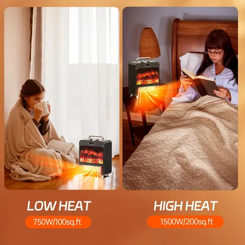 Vista 3 de Feculs Calentador de chimenea eléctrico, 3 en 1, calentadores de chimenea portátiles para uso en interiores, calentador de espacio de 750/1500 W