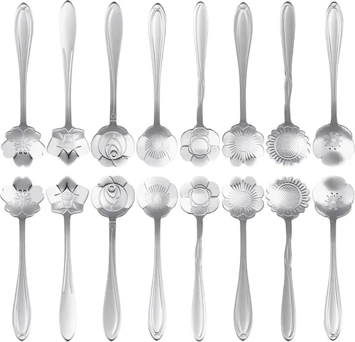 Vista 7 de 16 piezas de cucharaditas de té, cucharas de café bonitas de acero inoxidable ESRISE para decoraciones de fiesta de té (doradas)