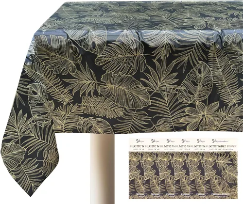 Vista 8 de Mantel desechable de 4 piezas con hojas doradas, manteles rectangulares de plástico elegantes de alta calidad para cumpleaños, jubilación, ducha