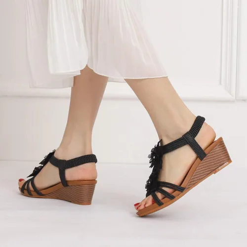 Vista 3 de SO SIMPOK Sandalias romanas casuales de cuña para mujer, zapatos cómodos para caminar de verano