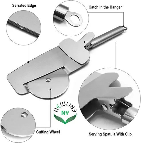 Vista 5 de NewlineNY - Cortador multiusos para tartas de pizza, cuchillo de utensilios 3 en 1