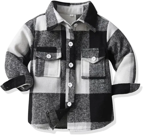 Vista 15 de IBAKOM Chaqueta a cuadros de manga larga con botones para bebés, niños y niñas, trajes de Navidad para otoño e invierno