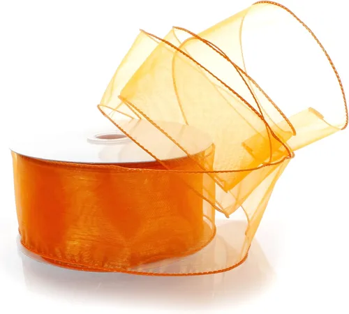 Vista 35 de Cinta de organza transparente con alambre de 2.5 pulgadas, color plateado de 10 yardas