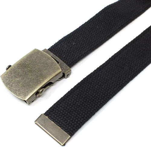 Vista 4 de Cinturón de lienzo, estilo militar con hebilla de bronce antiguo, 50 pulgadas de largo