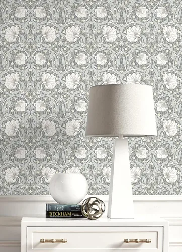 Vista 3 de NextWall - Papel pintado floral de pimpernel, de pelar y pegar (Gris aleación y Alabastro)
