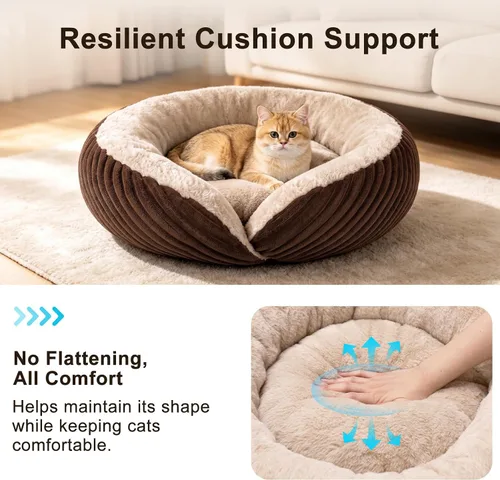 Vista 4 de Tovve Cama para gatos en interiores, sofá cama redonda lavable para gatitos Marrón
