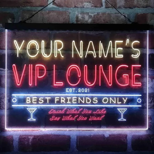 Vista 9 de Letrero de luz de neón LED tricolor personalizado VIP Lounge Bar Personalizar Nombre Fecha Texto Cita Fuente Verde y Rojo y Amarillo 13 x 8.7