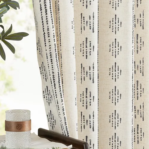 Vista 4 de jinchan Cortinas bohemias a rayas para sala de estar, cortinas de lino estilo granja de 63 pulgadas de largo, 2 paneles para dormitorio, mudcloth