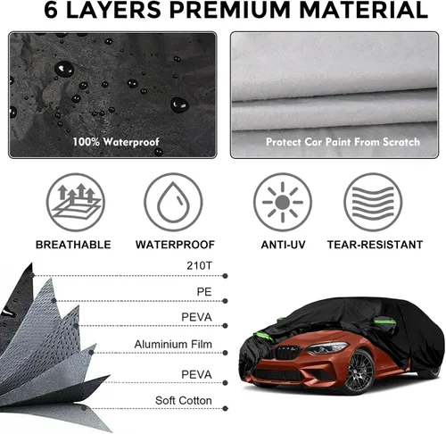 Vista 3 de Cubierta de Auto Impermeable Reemplazo para BMW M2 Serie 2 2014-2025 (F22/F23 G42 F87 218i 220i 230i 228i 235i 240i), Protector a Medida 210T