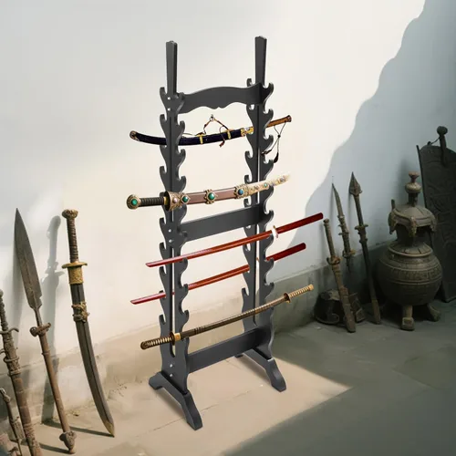 Vista 3 de Katana - Soporte para espada Soporte de piso de exhibición de espada de 20 niveles Soporte de bambú samurái Katana Soporte de piso resistente