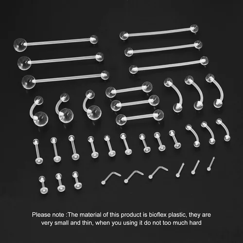 Vista 2 de PiercingArt 36pcs Clear Piercing Retainers Bioflex Nose Tongue Nipple Belly Rings Eyebrow Lip Nose Studs Cartilage Tragus Earring Retainer