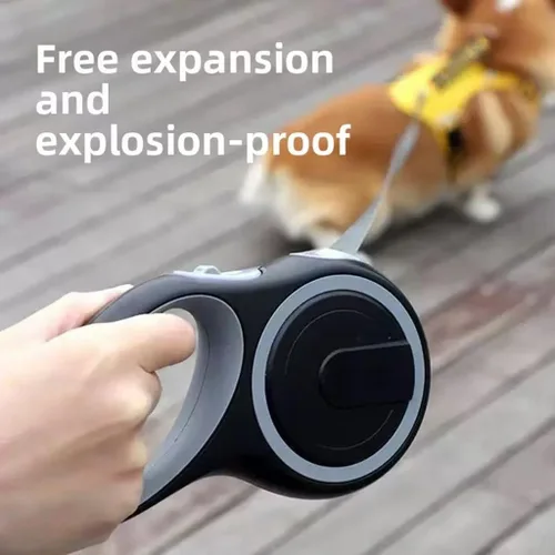 Vista 2 de Correa retráctil para perro de 26 pies – Correa reflectante de nailon resistente para mascotas, freno de una mano sin enredos, impermeable