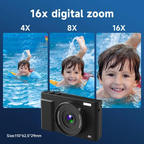 Vista 7 de Cámara digital 4K para fotografía, cámara de video vlogging de 64MP para YouTube con pantalla giratoria de 3'' 180°, tarjeta Micro SD de 64GB, zoom