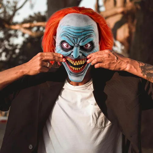 Vista 3 de Voyiparty Máscara de payaso de Halloween, máscara de Joker malvado aterrador, máscaras de asesinos de terror, disfraces de cosplay para adultos