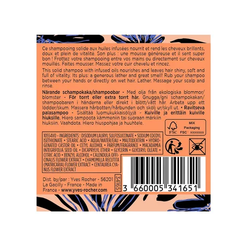 Vista 2 de Yves Rocher The Nutrition - Barra de champú, aceites de flores, cabello seco o dañado, 2.12 oz, 1 unidad