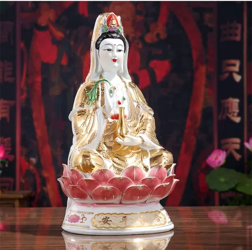 Vista 2 de Estatua de Guan Yin Quan Yin Estatua budista Avalokiteshvara Kuanyin/Estatua de budismo en Lotus - Los mejores regalos chinos de Feng Shui