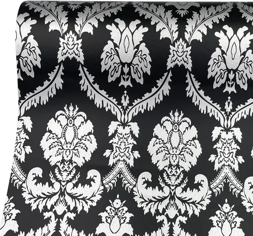 Vista 4 de Yifely SimpleLife4U - Revestimiento decorativo de papel de damasco plateado para cajones de estantes, color negro, para despegar y pegar, 17 x 118