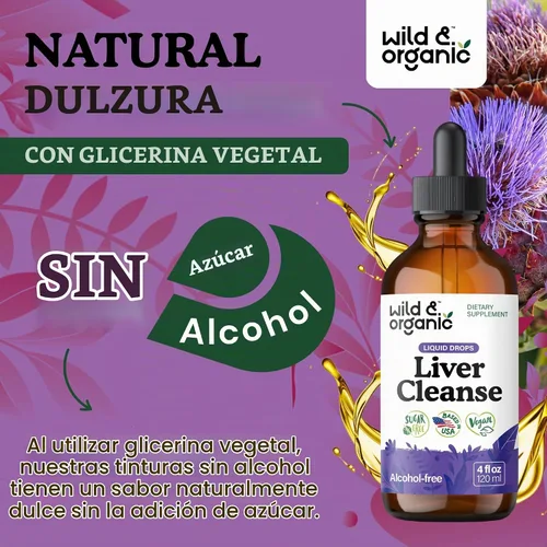 Vista 6 de Wild & Organic Tintura de Desintoxicación y Limpieza Hepática - Cardo Mariano, Complejo Herbal de Raíz de Diente de León - Suplemento Líquido