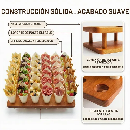 Vista 6 de Relaxing Garden Soporte de madera para cono de alimentos, 36 ranuras, 100