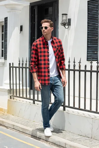 Vista 5 de SANGTREE - Camisas informales de manga larga para hombres y niños, diseño de franela a cuadros, tallas desde 3meses hasta 9XL