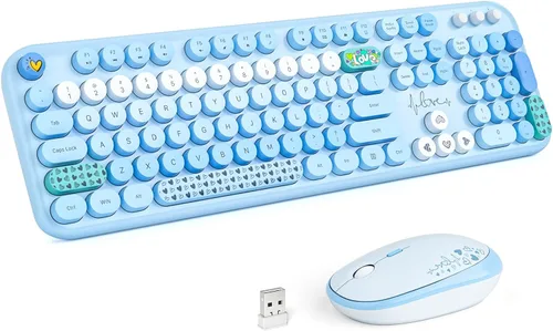 Vista 17 de MOFII Combo de teclado y mouse inalámbricos, tamaño completo 2.4G, máquina de escribir Plug and Play, juego de teclado y mouse redondos retro