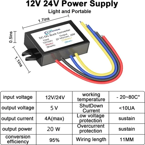 Vista 6 de DC 24V a 5V 4A (máx.) 20W Regulador de voltaje reductor - Módulo reductor impermeable (2 piezas)