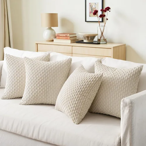 Vista 3 de MIULEE - Juego de 4 fundas de almohada suaves para sofá, decorativas, estilo bohemio, con rayas, fundas de almohada de corduroy, decoración rústica